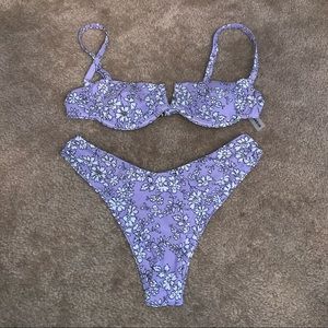 purple floral underwire bikini set